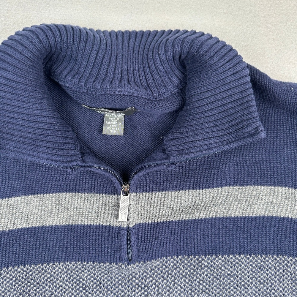 Kenneth Cole Reaction Mens XL Navy Blue Grey Stripe 1/4 Zip Cotton Sweater - Picture 4 of 11